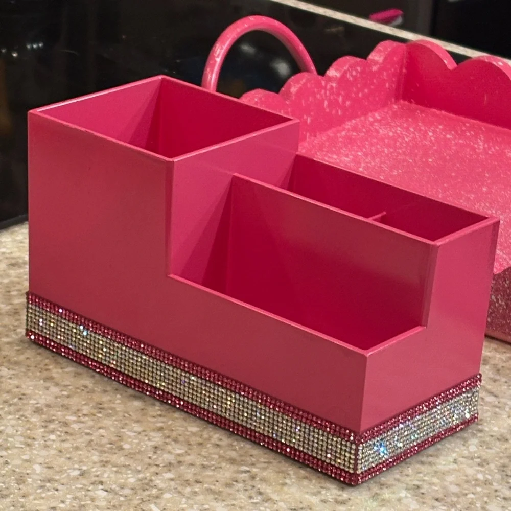 Pink Decorative Organizer with Rhinestone Trim!